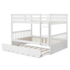 Costway Full Over Full Bunk Bed Platform Wood Bed W/ Trundle & Ladder Rail Brown/White -Children'S Home Furnishings Store GUEST 0a3d3ea6 93f6 45fc 9328 c9f6cc7e3ac7