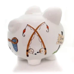 Bank Gone Fishing Pig Bank - One Bank 7.75 Inches - Net Rod Reel Save - 36870 - Ceramic - Multicolored -Children'S Home Furnishings Store GUEST 10fff747 df68 4c22 aa0a 9a9b82458ab6