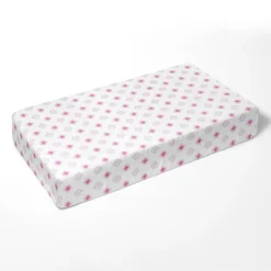 Bacati - Morocan Tiles Pink/Gray Muslin 100 Percent Cotton Universal Baby US Standard Crib Or Toddler Bed Fitted Sheet