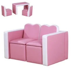 Qaba Kids Sofa Set 2-in-1 Multi-Functional Toddler Table Chair Set 2 Seat Couch Storage Box Soft Sturdy -Children'S Home Furnishings Store GUEST 16eec4b8 0836 41fc 9512 f7398b1087ff