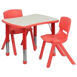 Flash Furniture 21.875"W X 26.625"L Rectangular Plastic Height Adjustable Activity Table Set With 2 Chairs -Children'S Home Furnishings Store GUEST 1790f57d 47de 4357 b310 ad8017afd599