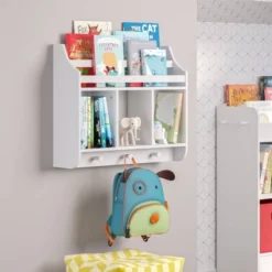 Kids' Book Nook Wall Shelf With Cubbies And Book Rack White - RiverRidge Home