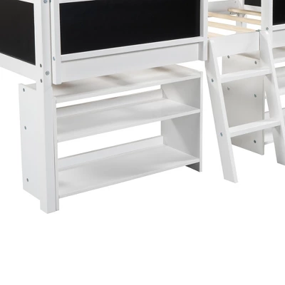 Twin Size Low Loft Bed with Two Removable Shelves, Ladder and Decorative Rail Chalkboard - ModernLuxe Twin Size Low Loft Bed With Two Removable Shelves, Ladder And Decorative Rail Chalkboard - ModernLuxe -Children'S Home Furnishings Store GUEST 2c9ea90d 5d51 4b89 8f60 3655e543e203