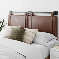 Harlow Headboard Sand Gray Fabric Vintage Brown - Nathan James