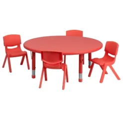 Flash Furniture 45" Round Plastic Height Adjustable Activity Table Set With 4 Chairs -Children'S Home Furnishings Store GUEST 460b6e5d b99d 437c 806d 0836284f2fa0