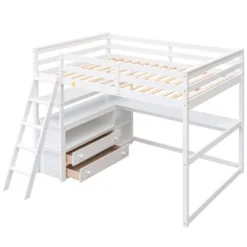Full Size Loft Bed With Desk, Shelf And Two Built-in Drawers - ModernLuxe -Children'S Home Furnishings Store GUEST 4ec9675e 6538 4788 aef0 dc0558b0e140