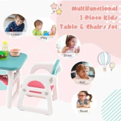 Costway 3-Piece Kids Table And Chair Set Toddler Activity Study Desk With Building Blocks -Children'S Home Furnishings Store GUEST 50bbb76c 9d92 4193 8571 c1340a65aaab