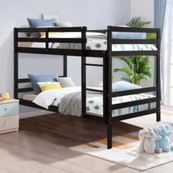 Costway Twin Over Twin Wood Bunk Beds Ladder Safety Rail EspressoWhite -Children'S Home Furnishings Store GUEST 51863951 6e21 402e 81ed afeed7167585