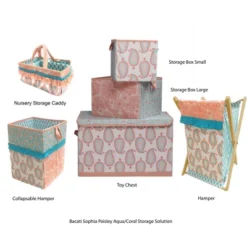 Bacati - Sophia Paisley Aqua/Coral Collapsible Laundry Hamper -Children'S Home Furnishings Store GUEST 544445a0 2dd2 47b0 a418 645e90923cc4