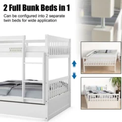 Costway Full Over Full Bunk Bed Platform Wood Bed W/ Trundle & Ladder Rail Brown/White -Children'S Home Furnishings Store GUEST 5737e5cb 2ad0 4a5b b07a bb72fb10f822