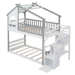 House Shape Twin-Over-Twin Double Bunk Bed With Storage Stairs - ModernLuxe -Children'S Home Furnishings Store GUEST 5b49f39f ccce 41d8 bb17 b041df800d23