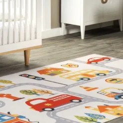 NuLOOM Carmina City Streets Machine Washable Kids Area Rug 7' X 9' In White Multi -Children'S Home Furnishings Store GUEST 5f80219a 2c4f 4b13 acb1 d7a37133a41d