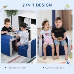Qaba Kids Sofa Set 2-in-1 Multi-Functional Toddler Table Chair Set 2 Seat Couch Storage Box Soft Sturdy -Children'S Home Furnishings Store GUEST 6346659c 0087 4c41 bfbf 947641c448a8