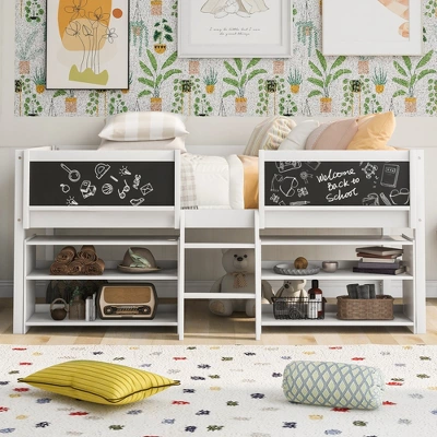 Twin Size Low Loft Bed with Two Removable Shelves, Ladder and Decorative Rail Chalkboard - ModernLuxe Twin Size Low Loft Bed With Two Removable Shelves, Ladder And Decorative Rail Chalkboard - ModernLuxe -Children'S Home Furnishings Store GUEST 641631ee 3166 40fe b82e 75a53e15717a
