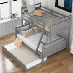 Twin Over Full Bunk Bed With Twin Size Trundle Bed, Ladder And Guardrail-ModernLuxe -Children'S Home Furnishings Store GUEST 667ac71c 75b9 4b52 8867 6e59fef11d53