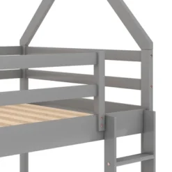 Twin Over Twin House Shaped Bunk Bed With Ladder And Guardrail-ModernLuxe -Children'S Home Furnishings Store GUEST 6a6190a6 f674 4428 99f7 4ce61f8a3d18