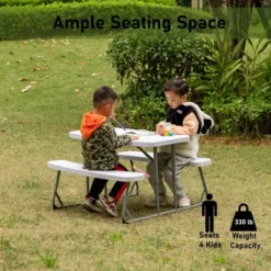 Foldable White Kids' Picnic Table Bench Outdoor Portable Children's Backyard Table, Crafting, Dining, And Playtime Patio Table -Children'S Home Furnishings Store GUEST 6d36c931 4601 46f7 b622 6c2c792bf4af