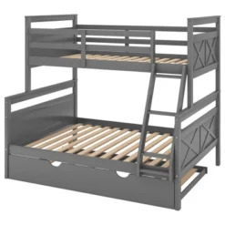 Twin Over Full Bunk Bed With Twin Size Trundle Bed, Ladder And Guardrail-ModernLuxe -Children'S Home Furnishings Store GUEST 71996ad0 276a 42c8 a995 9db7aa95d346