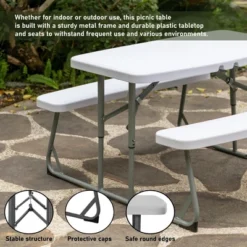 Foldable White Kids' Picnic Table Bench Outdoor Portable Children's Backyard Table, Crafting, Dining, And Playtime Patio Table -Children'S Home Furnishings Store GUEST 79c6f5e4 63d8 449b 9ac4 78313419419a