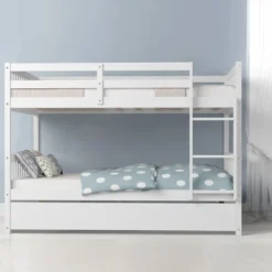 Costway Full Over Full Bunk Bed Platform Wood Bed W/ Trundle & Ladder Rail Brown/White -Children'S Home Furnishings Store GUEST 8045f39d be65 4522 b84e b999377de929