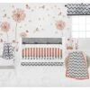Bacati - Ikat Dots Stripes Coral Gray 10 Pc Crib Set With Long Rail Guard Cover & 4 Muslin Swaddling Blankets -Children'S Home Furnishings Store GUEST 82119aad 93fa 4aa8 9cdf df18cc01d8ff
