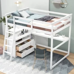 Full Size Loft Bed With Desk, Shelf And Two Built-in Drawers - ModernLuxe -Children'S Home Furnishings Store GUEST 841a82b3 c634 4eac 8e3a 144c7b8a3296