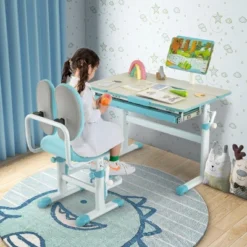 Costway Height-Adjustable Kids Desk Children Study Table With Tilt Desktop & Book Stand Blue/Pink -Children'S Home Furnishings Store GUEST 9273087c 1ed2 452b ad41 930c7527f4fa