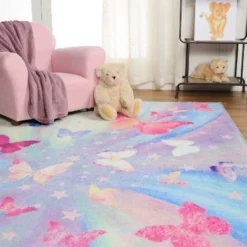 Butterfly Colorful Kids Playroom Nursery Washable Indoor Area Rug By Blue Nile Mills -Children'S Home Furnishings Store GUEST 9a60dd6e ce62 4d01 80f3 abc7befd1124
