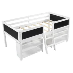 Twin Size Low Loft Bed With Two Removable Shelves, Ladder And Decorative Rail Chalkboard - ModernLuxe 5 Twin Size Low Loft Bed With Two Removable Shelves, Ladder And Decorative Rail Chalkboard - ModernLuxe -Children'S Home Furnishings Store GUEST a6c7acd7 bcfb 446d 83a0 c818a43162b9
