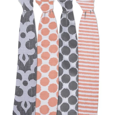 Bacati - Ikat Coral/Gray Dots/Stripes Swaddling Muslin Blankets set of 4 Bacati - Ikat Coral/Gray Dots/Stripes Swaddling Muslin Blankets Set Of 4 -Children'S Home Furnishings Store GUEST a97756d5 1d32 4bd7 8c38 d0e7d10229cb