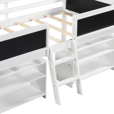 Twin Size Low Loft Bed with Two Removable Shelves, Ladder and Decorative Rail Chalkboard - ModernLuxe Twin Size Low Loft Bed With Two Removable Shelves, Ladder And Decorative Rail Chalkboard - ModernLuxe -Children'S Home Furnishings Store GUEST ac89bb0d d132 4649 ae47 c8cc63689b6f