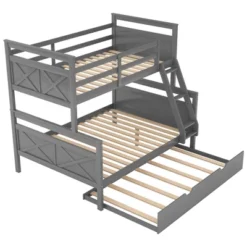 Twin Over Full Bunk Bed With Twin Size Trundle Bed, Ladder And Guardrail-ModernLuxe -Children'S Home Furnishings Store GUEST b26e24bc 70a7 4f6a 95af be34093de297