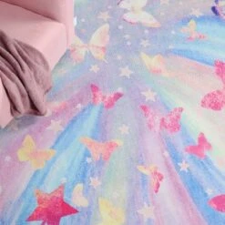Butterfly Colorful Kids Playroom Nursery Washable Indoor Area Rug By Blue Nile Mills -Children'S Home Furnishings Store GUEST ba5533b5 d7cc 46c2 85f3 746a98cd24ef