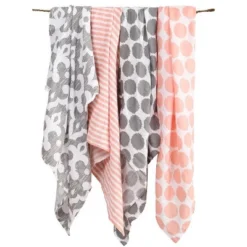 Bacati - Ikat Coral/Gray Dots/Stripes Swaddling Muslin Blankets Set Of 4 4 Bacati - Ikat Coral/Gray Dots/Stripes Swaddling Muslin Blankets Set Of 4 -Children'S Home Furnishings Store GUEST bafae1c9 f918 4403 a4e2 f84b7128e68d