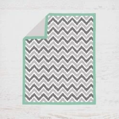 Bacati - Ikat Dots Stripes Mint Grey Muslin Neutral 8 Pc Crib Set With Crib Rail Guard