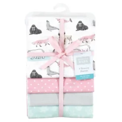 Hudson Baby Infant Girl Cotton Flannel Receiving Blankets, Girl Arctic Animals, One Size