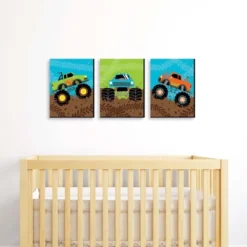 Big Dot Of Happiness Smash And Crash - Monster Truck - Boy Nursery Wall Art And Kids Room Decor - 7.5 X 10 Inches - Set Of 3 Prints