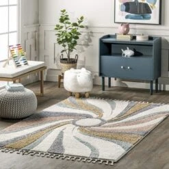 Theodora Colorful Swirl Kids Tassel Area Rug