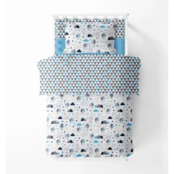 Bacati - Woodlands Aqua Navy Gray Boys Cotton 3 Pc Toddler Sheet Set -Children'S Home Furnishings Store GUEST ebae83e7 9bc7 4bdd 8177 528a0881f6ce