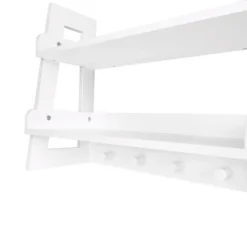 Kids' 2 Tier Ladder Wall Shelf With Hooks White - RiverRidge Home