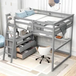 Full Size Loft Bed With Desk, Shelf And Two Built-in Drawers - ModernLuxe -Children'S Home Furnishings Store GUEST f2bc893c de90 4f99 a05a 27e10a3428b1