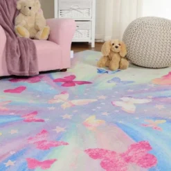 Butterfly Colorful Kids Playroom Nursery Washable Indoor Area Rug By Blue Nile Mills -Children'S Home Furnishings Store GUEST f412a38a a2b5 4d57 b0dd 223630649e1c